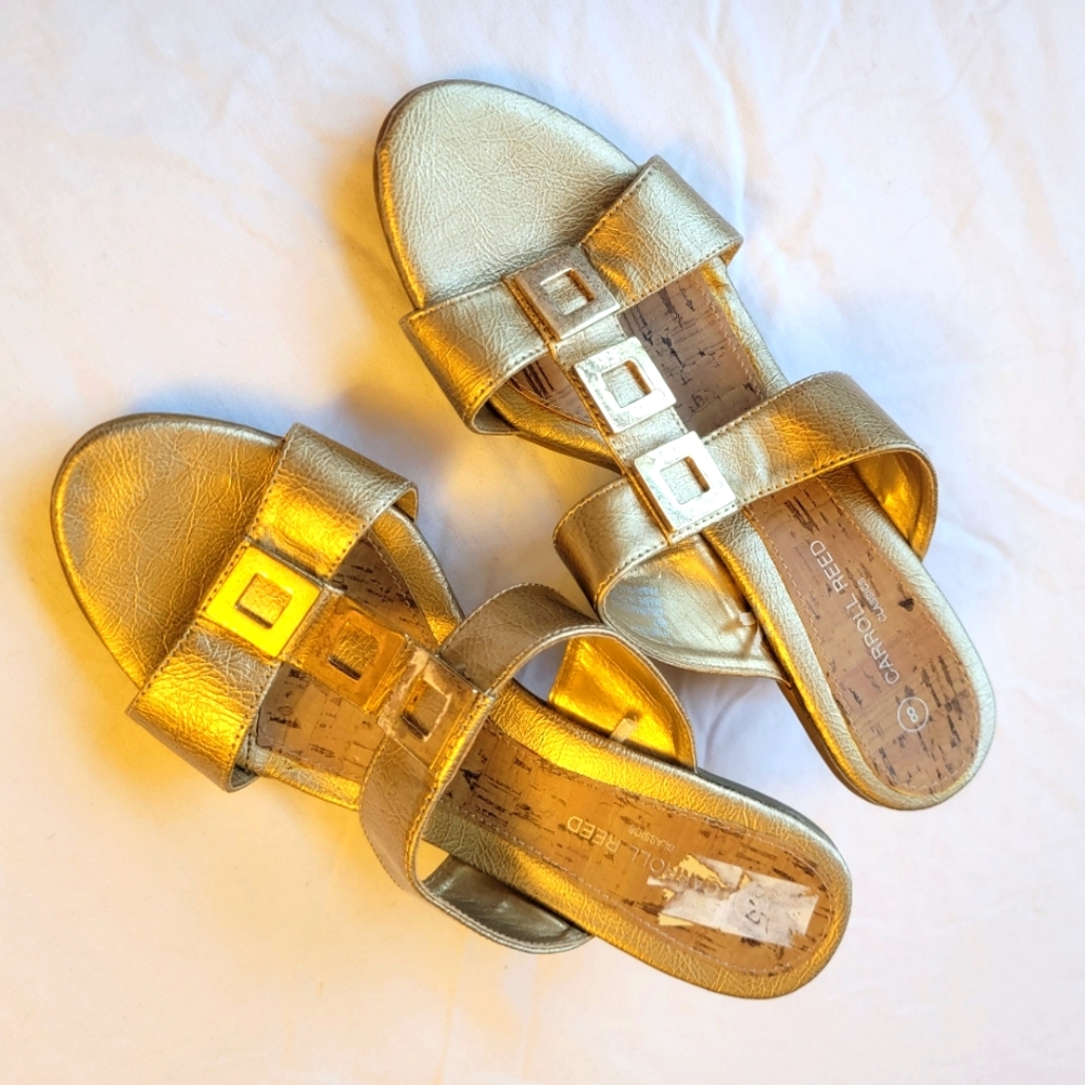 Gold Tone Carroll Reed Slip-On Mule Wedges, Size 8